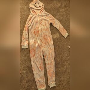 Old Navy girls pajamas onesie fleece pink tie dye super soft great condition XL